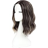 Rushinice Short Wavy Brown Blonde Highlight Wig for Women, Lace Hairline Middle Part Bob Style Heat Resistant Synthetic Wigs Natural Looking for Daily Party 14 Inch