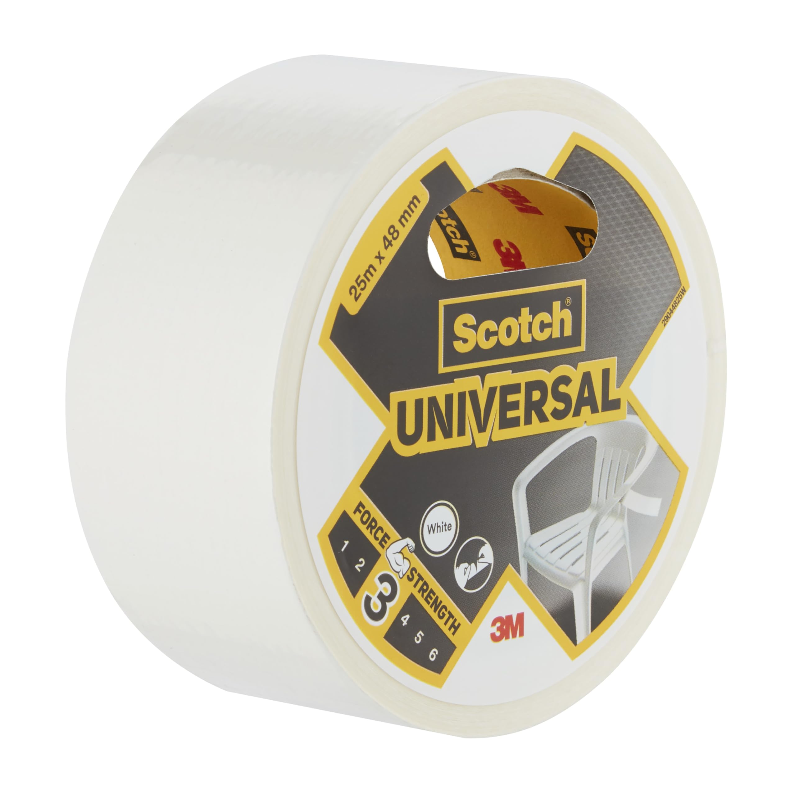 Scotch Universal Duct Tape, White, 1 Roll, 25 m x 48 mm, Indoor Use, Strong Adhesive, Durable, Waterproof for Long-Lasting Repairs