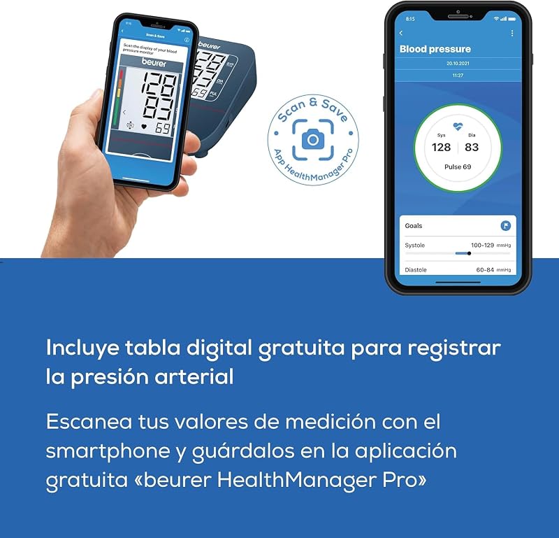 BM 25 Tensiómetro de brazo, operación sencilla con un botón, medición precisa, detección de arritmias, con puerto USB-C, brazalete para 22-42 cm, transferencia de datos a Apple Health y más