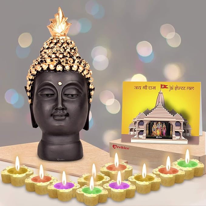Buy Archies Diwali Decorations Gift Items Combo Pack Of 3 Buddha God Idols 3d Ram Mandir Card 10 Candles Resin Showpiece Figurine Hamper Online At Low Prices In India Amazon In