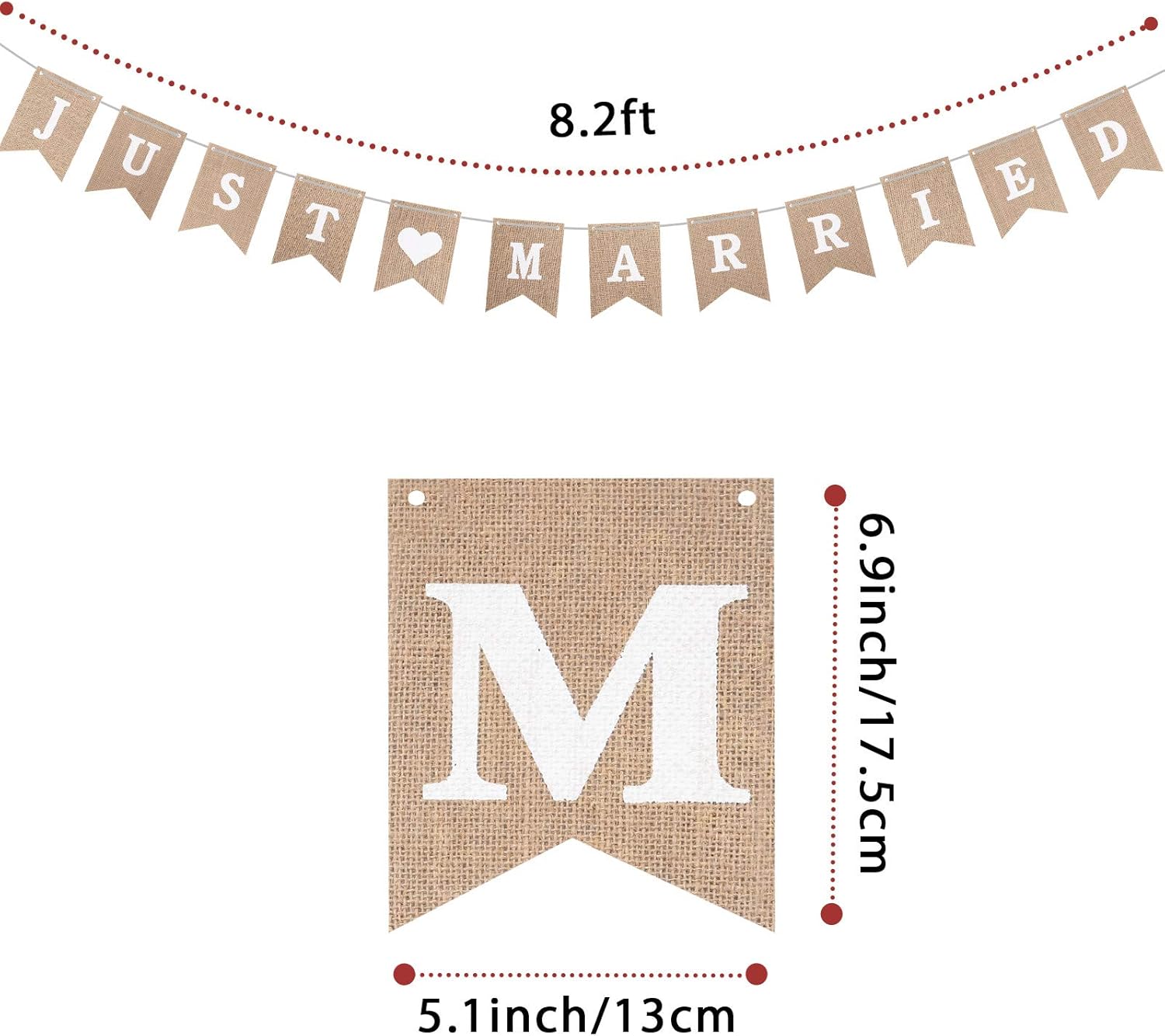 Just Married Burlap Banner, Wedding Bunting Banner with LED Fairy String Light 8 Flicker Mode - Image 3