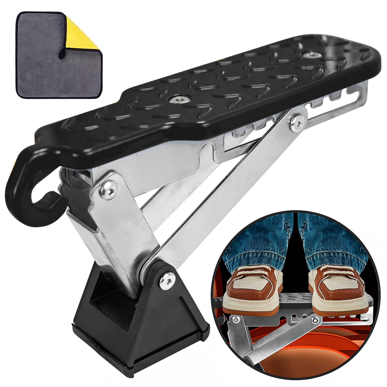 Photo 1 of Universal Fit Car Door Step, Foldable Door Latch Step with Adjustable Angle for Car Roof Access, Both Feet Stand Car Step for SUV and Truck, Black