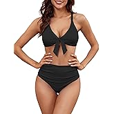 ZAFUL High Waisted Bikini Sets for Women Tummy Control Swimsuits Tie Knot High Rise 2025 Two Piece Bathing Suits