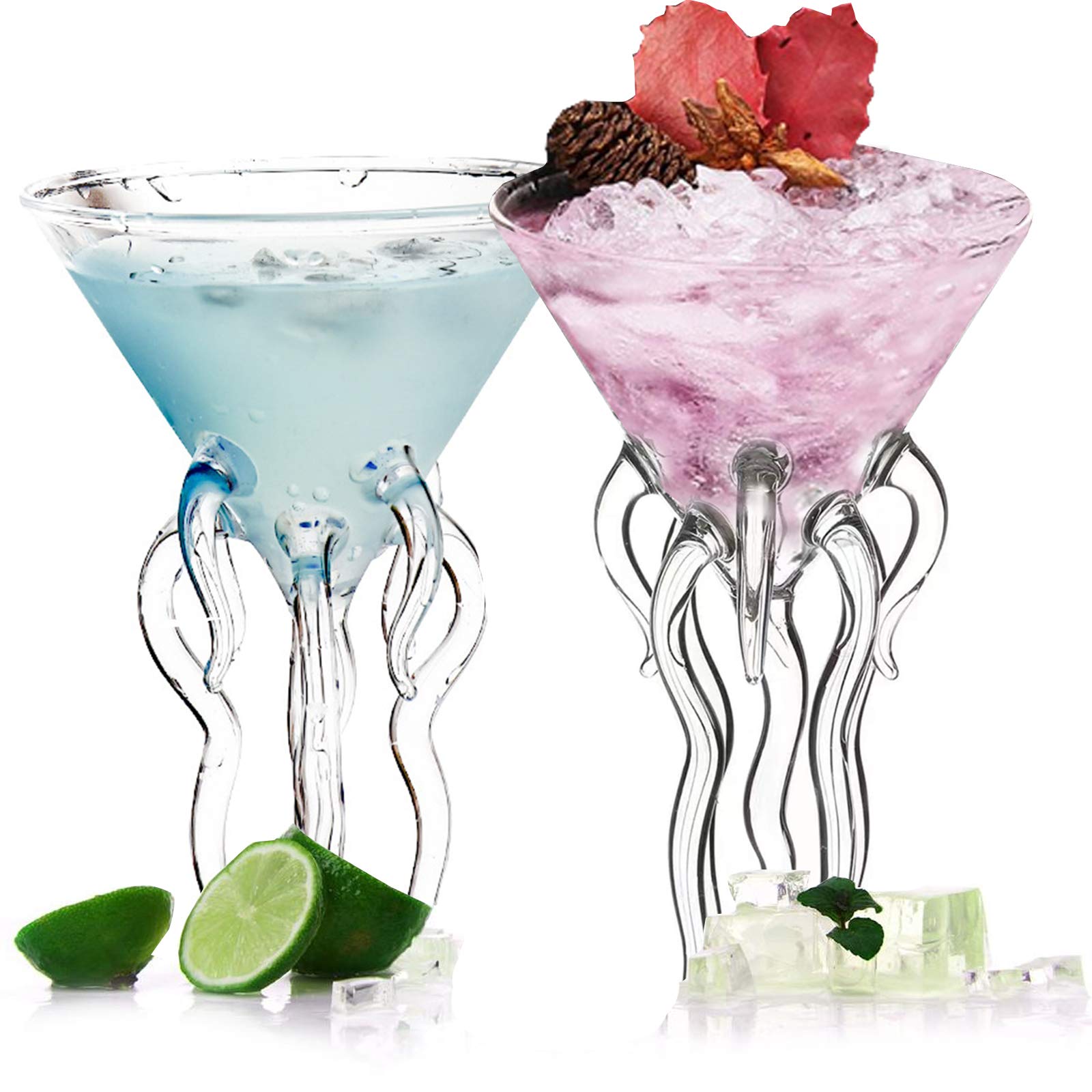SLHOWOW Octopus Jellyfish Wine Cups, 5oz Clear Glass Cocktail Drinking Glasses Set for Champagne, Juice, Coffee