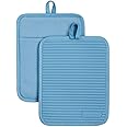 KitchenAid Ribbed Soft Silicone Water Resistant Pot Holder Set, Blue Velvet, 2 Piece Set