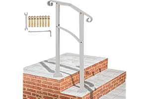 Metty Metal Outdoor Stair Railing,White Handrails for Outdoor Steps 2 Step Handrail Fits 1 to 2 Steps Transitional Handrail with Stair Railing Kit(White)