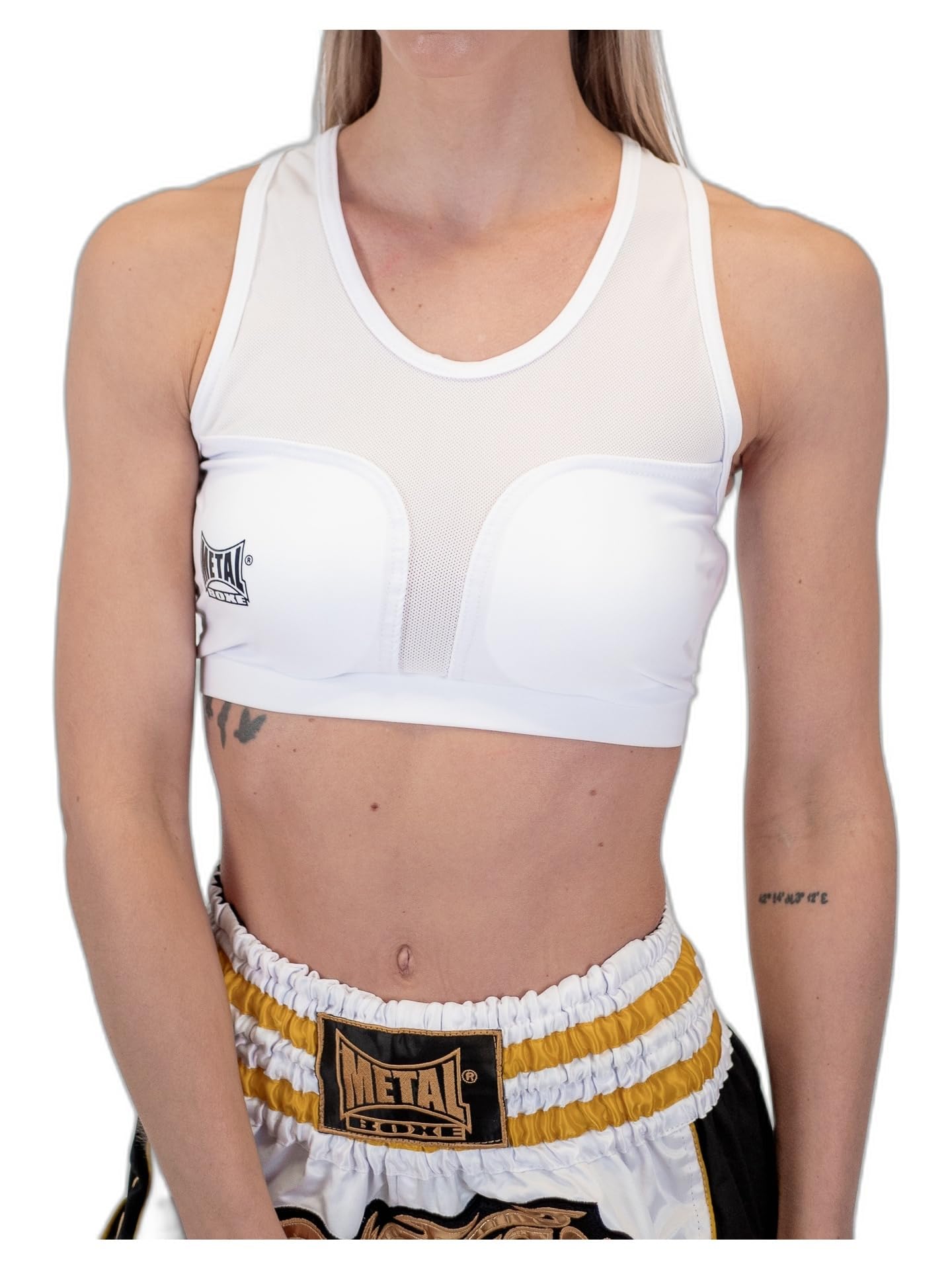 Metal Boxe Women's Bra with Protective Shells, white, S