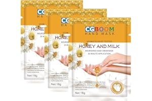 CGBOOM 3 Pairs Hand Masks Moisturizing Gloves, Hand Skin Repair Renew Mask Infused Collagen, Vitamins + Natural Plant Extracts for Dry, Aging, Cracked Hands (Honey and Milk)