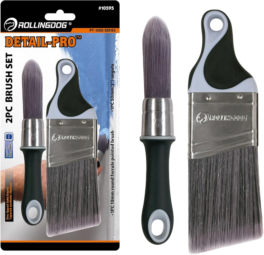 2in Detail Edge Paint Brush Set - Angled & Round Pointed Brushes