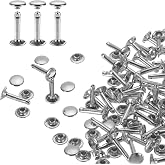 HARFINGTON 60 Sets Double Cap Leather Rivets, 9x16mm Round Cap Tubular Metal Studs Leather Crafting Rivets for Fabric Belt Pet Collar Boot Bag Repair and Decoration, Silver