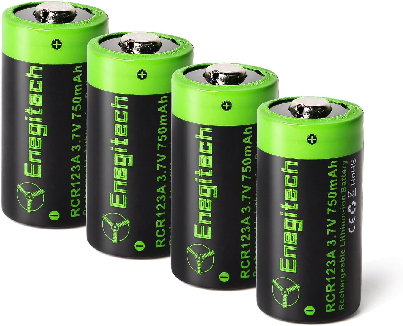 Enegitech Rechargeable CR123A Batteries 3.7V 750mAh 4 Pack for Arlo Camera VMC3030 VMK3200 VMS3330 3430 3530 Flashlight Night Vision Telescope