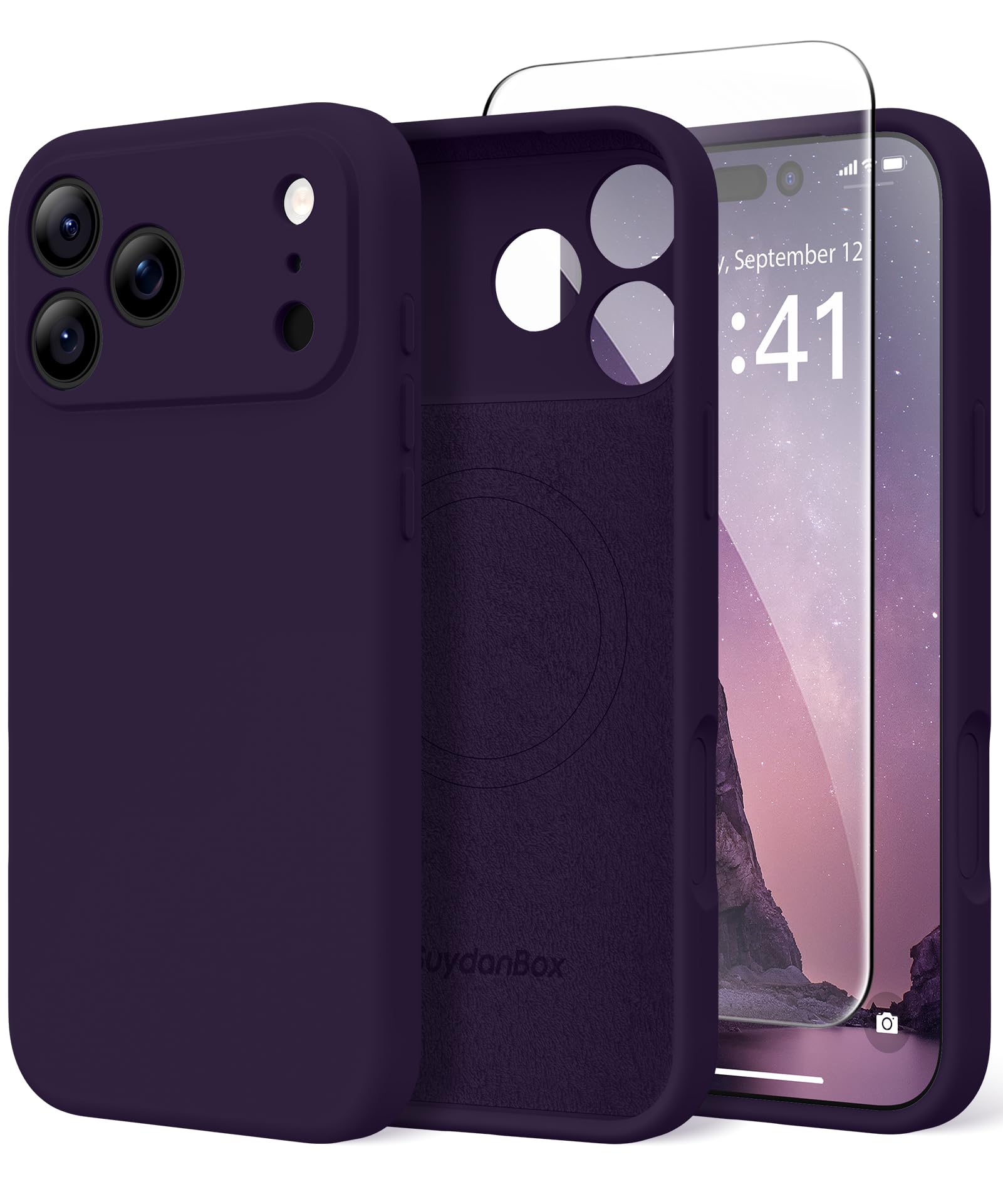 Photo 1 of SuydanBox Magnetic for iPhone 17 Pro Max Case, Compatible with MagSafe, [Full Camera Protection][Screen Protector] Silicone Shockproof Protective Phone Case for iPhone 17 Pro Max 6.9", Deep Purple