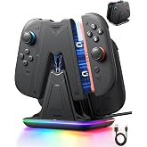 JEMDO Joycon Charging Dock Set for Switch 2 with 2 Charging Grips, RGB | Includes 2 Charging Grips &amp; 1 RGB Station, Drop-and-Charge Contacts, 9 Light Modes, Ergonomic &amp; Case Friendly