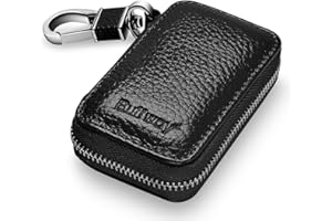 Buffway Car Key case,Genuine Leather Car Key Chain Keychain Holder Metal Hook and Keyring Zipper Bag for Remote Key Fob - Black
