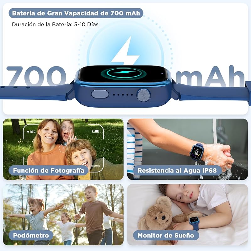 Relógio Inteligente para Crianças com GPS/Videochamada/SOS/Presente, Azul