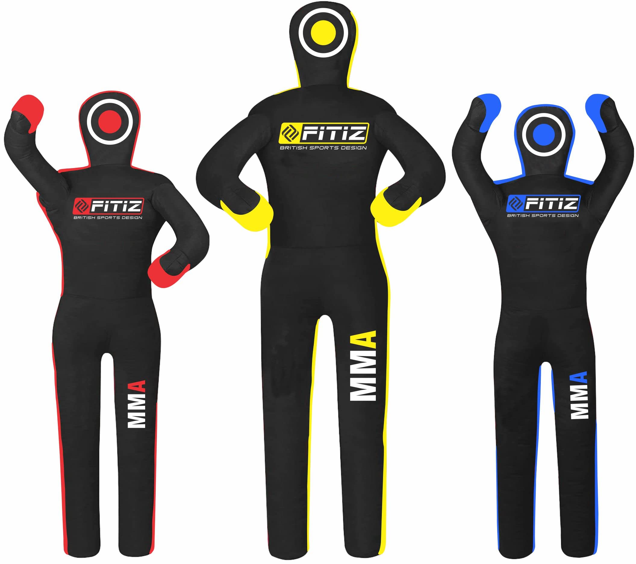 FITIZ MMA Dummy Judo Grappling Dummy Punching Bag (UNFILLED) Brazilian BJJ JIU Jitsu Standing Position Dummy Wrestling Martial Arts Boxing Karate Training Dummy (70", Black/Yellow)