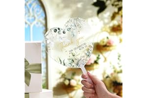 Fiwochic 50 Pcs Wedding Hand Fans Clear Wedding Favors Fans for Guests Bulk Thank You Greenery Acrylic Handheld Favor for Ceremony Bridal Shower Party Decor Bridesmaid Gift