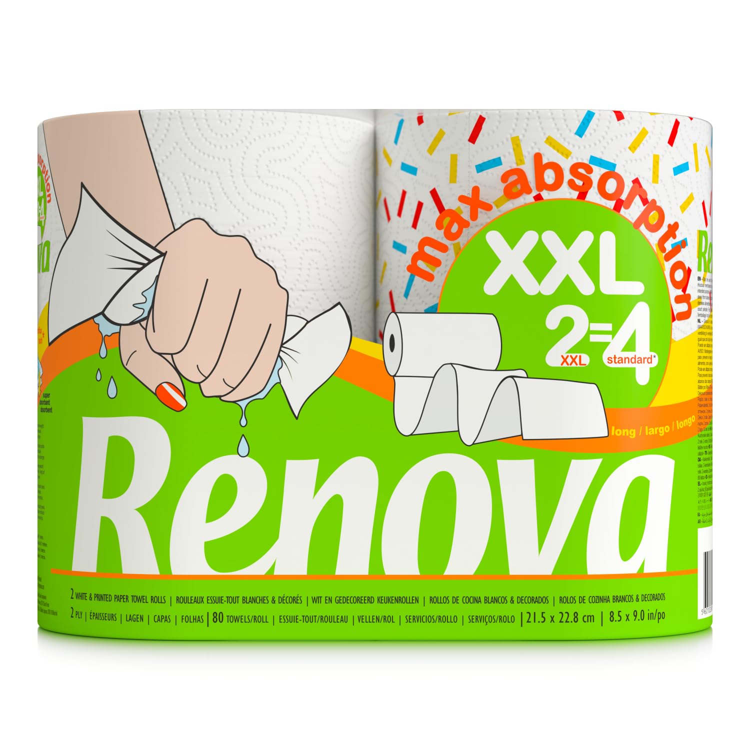 Renova Christmas Kitchen Roll Paper Towels – 2 XXL Rolls, 2-Ply Ultra Absorbent & Strong – Festive Printed Design, Durable & Reliable for Holiday Cleaning