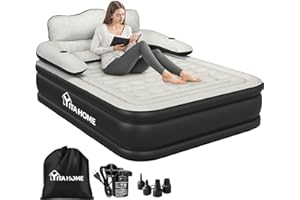 YITAHOME Queen Size Air Mattress with Headboard and Built-in Pump, 18in Blow Up Mattress with Carry Bag, Repair Kit, and Nozzles for Home, Camping, and Travel