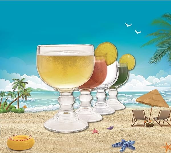 CHEFCAPTAIN MARGARITA GLASS SCHOONER- 21.5 OZ SET OF 4 EXTRA LARGE GOBLET WITH CLIPS ZERO LEAD CRYSTAL STYLE SHRIMP COCKTAIL, CORONARITAS, MARGARITAS SET OF 4 WITH 4 COLOR CLIPS