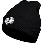 gswirmchsq Ghost Beanie Hat Black, Cute Funny Goth Embroidery Winter Knit Skull Cap for Adult Men Women