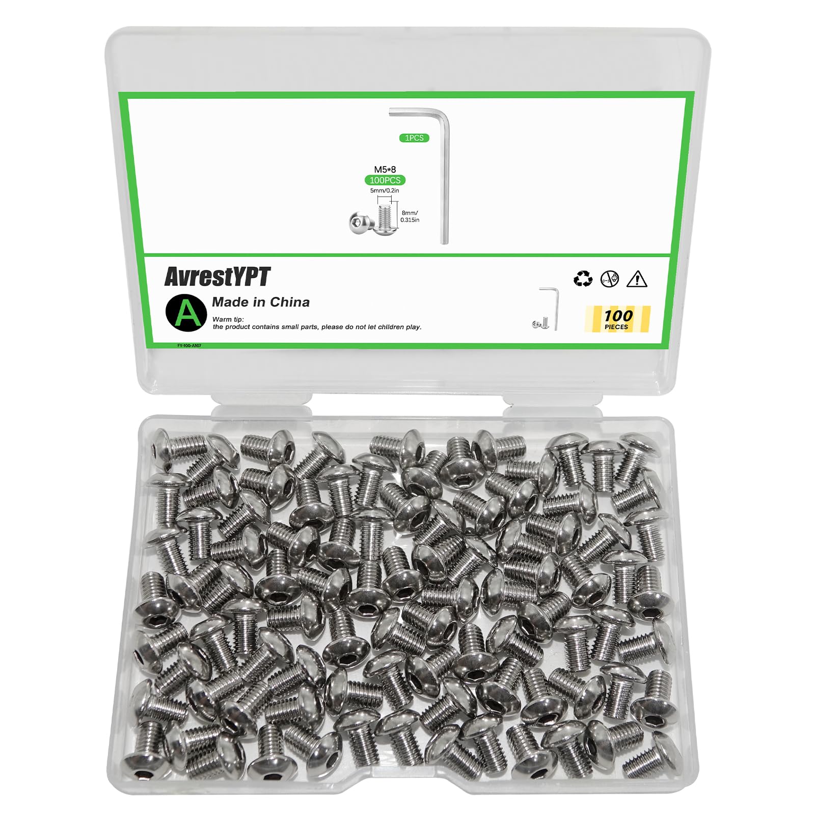 Photo 1 of 100Pcs M5 x 8mm Button Head Socket Cap Bolts Screws,304 Stainless Steel 18-8,Fully Threaded,with Spanner Allen Hex Drive, for Furniture,Water Pump,Light Fixture