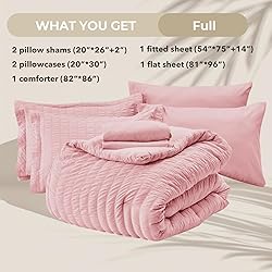 HYMOKEGE Pink Full Size Comforter Sets Seersucker 7