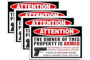 NTICKER 4 pcs Security Warning Sticker Decal Gun Handgun Pistol, 4 inches - Owner of This Property is Armed, Window Sticker, Door