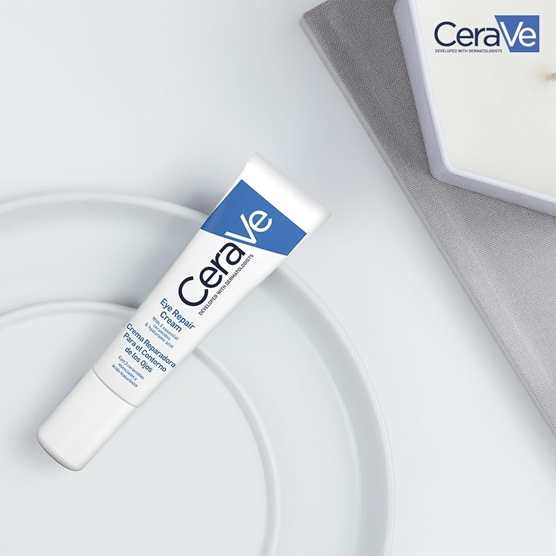 Cerave creme reparador de contorno de olhos, redutor de olheiras e bolsas, enriquecido com ácido hialurônico e niacinamida, para todos os tipos de pele, 14 ml