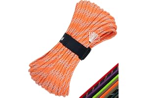 KOKKOYA Survival Paracord 550 Fire Paracord Survivor Cord Nlyon Rope 10 Strands US Military Type III 550 Parachute Cord with Integrated Fishing Line, Fire-Starter Tinder 4 in 1
