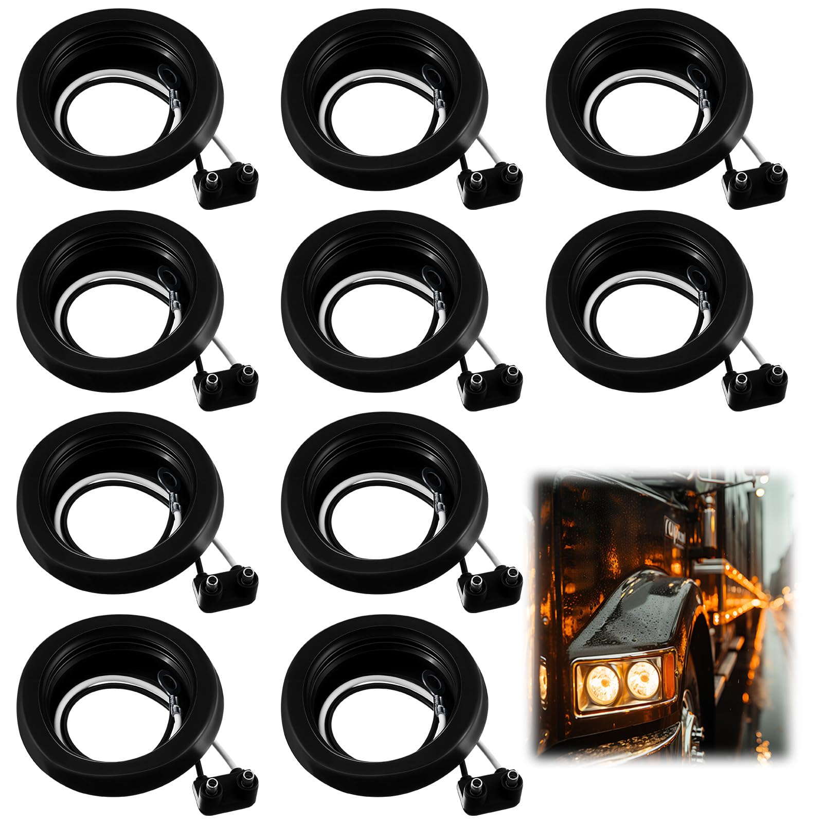Photo 1 of Pangda 10 Pack 2 Inch Rubber Grommets for Truck Trailer Boat Lights with 2 Prong Pigtails Trailer Side Marker Lights Grommets with 2 Pin Wire Pigtail Connector Kit for Truck RV Boat