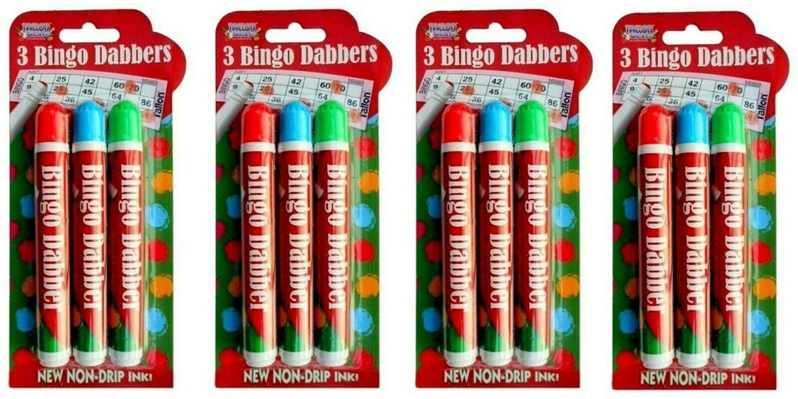 A&D Large Non-Drip Bingo Dabbers, Set of 1/3/6/9/12 Colours, Red/Blue/Green, Felt Tip Markers (6)