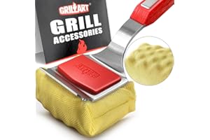 GRILLART Grill Brush Bristle Free. SteamWizards BBQ Replaceable Cleaning Head, Unique Seamless-Fit Scraper Tool for Cast Iron/Stainless-Steel Grates, Safe Barbecue Grill Cleaner-Red
