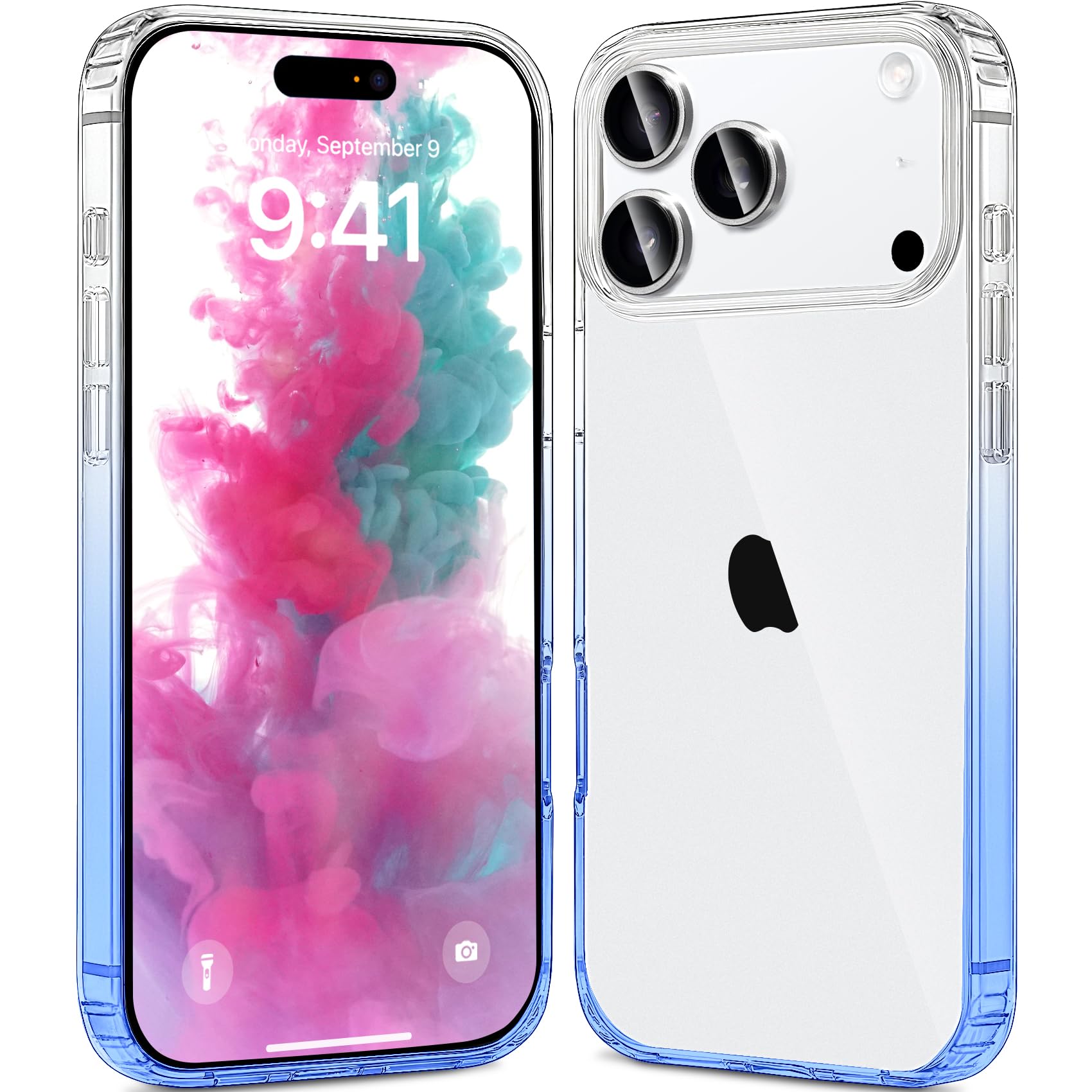 JJGoo Compatiable with iPhone 17 Pro Case Clear, Transparent Shockproof Phone Cases, Slim Anti-Scratch Hard PC Back Protective Cover Bumper, Gradient Blue