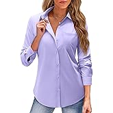 J.VER Button Down Shirts for Women Long Sleeve Dress Shirts Solid Business Casual Collared Work Blouses Tops