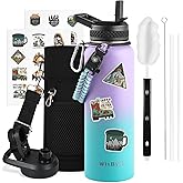 WixByti 40 oz Insulated Water Bottle with Straw (Cold for 48 Hrs), Stainless Steel Triple Wall Vacuum Sports Water Jug, Leakproof Hydro Cup Flask with Paracord Handle & Straw Spout Lids & DIY Stickers