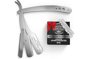 SHAVING REVOLUTION Straight Edge Barber Razor for Close Shaving - Professional Straight Blade Razor for Men with 100 Single Edge Blades- Mens Straight Razor Kit