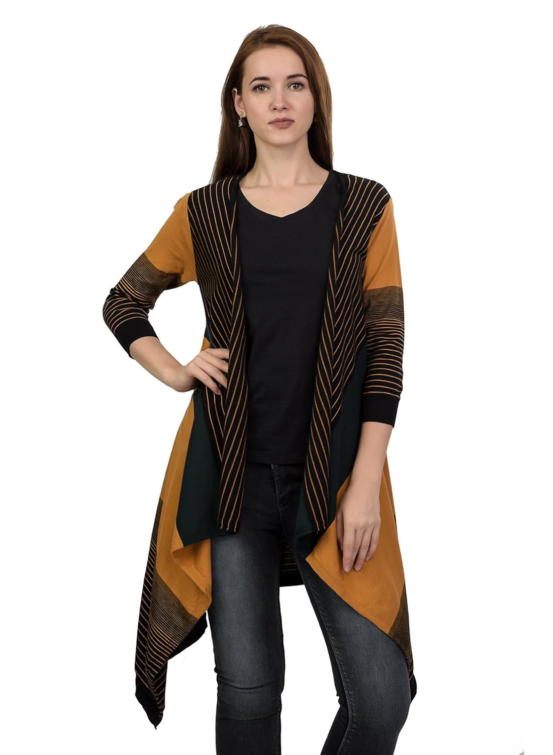 kalt women's 3/4 th sleeves long open shrug (s066)