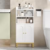 Hzuaneri Bathroom Storage Cabinet, Small Floor Cabinet with 2 Door | Toilet Paper Cabinets, Bathroom Organizer with Adjustable Shelf, for Small Spaces White, Arch Door,7.1 Dx14.6 Wx32.7 H inch