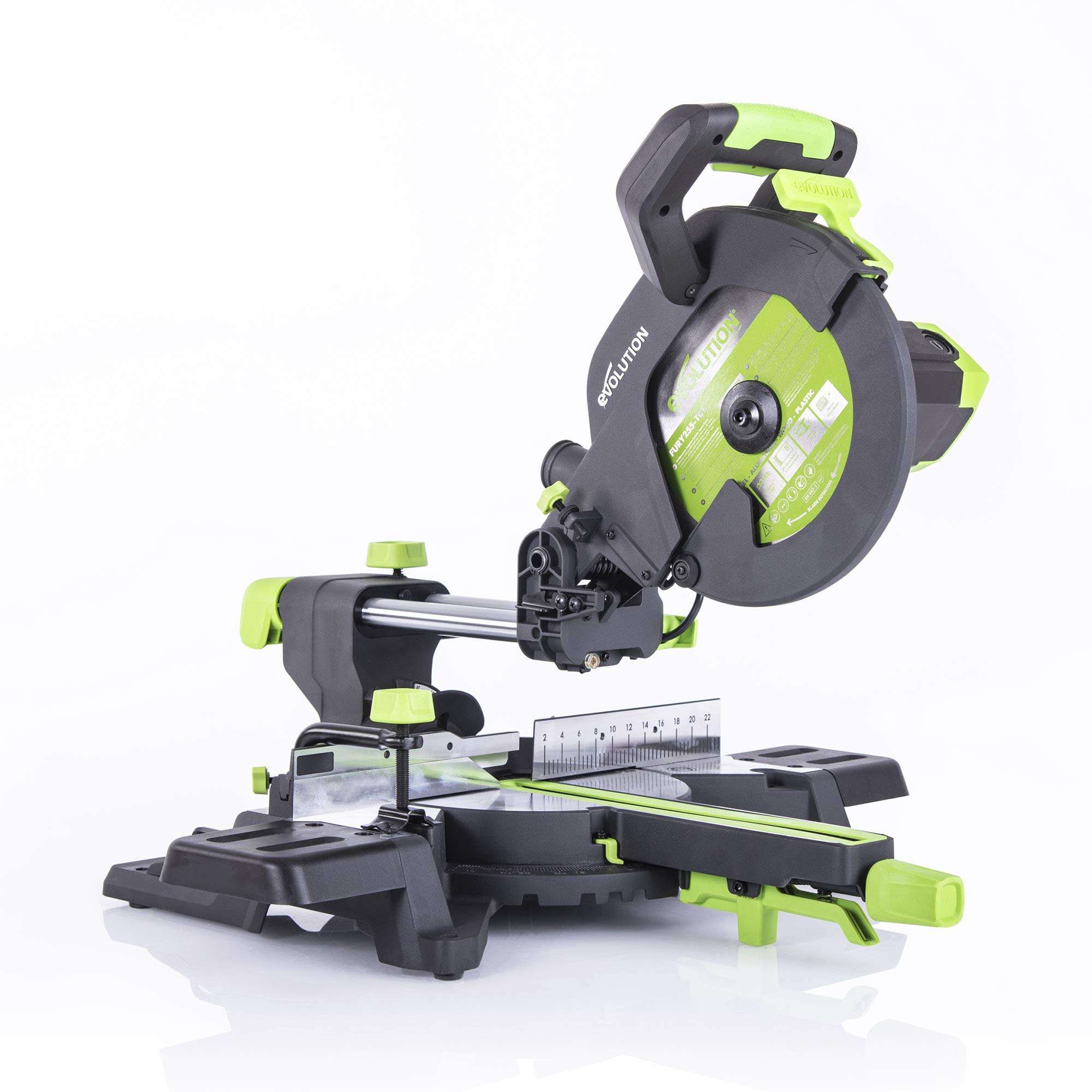 Evolution Power Tools F255SMS Sliding Mitre Saw with Multi-Material Cutting, 45 Degree Bevel, 50 Degree Mitre, 300 mm Slide, 1600 W, 230 V