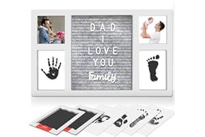 NABANCE Gifts for Dad Fathers Day, Baby Hand and Footprint Kit with Felt Letterboard, Inkless Baby Handprint Kit with 2 Inkless Print Pads 4 Imprint Cards, Newborn Baby Footprint Kit, Dog Paw Print Kit