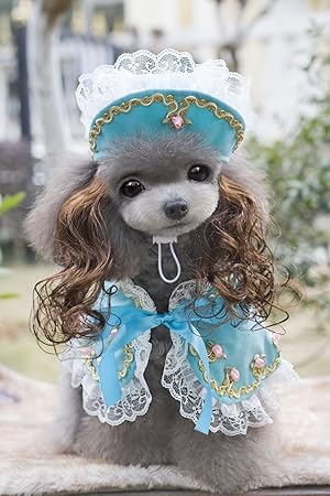 Amazon ふわふわ レース 犬 Dog ペットマント マントセット 帽子 ウィッグ付き パーティー 4色 3サイズ選択可能 S M L M ブルー 団子のhachi コート ジャケット 通販