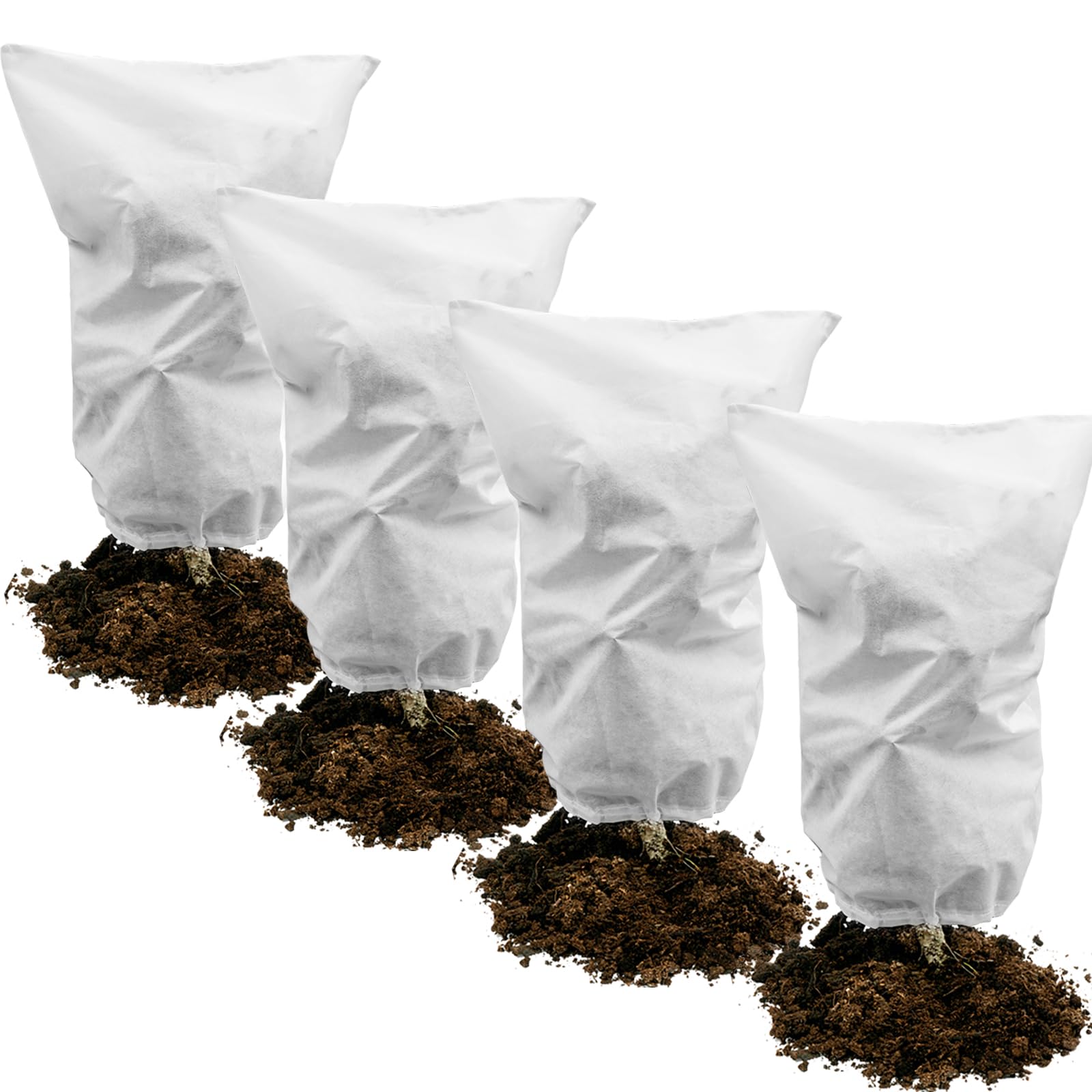Muzhira 4pcs Plant Fleece Frost Protection Jackets, 50gms 80cm x 100cm Winter Garden Fleece Bag, Plant Cover for for Potted Plant Winter Plant Protection, From Birds and Insects - White