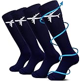 Skicuff 2 Pairs Travel Compression Socks for Men Women 15-25 mmHg Graduated Knee High Compression Socks for Travel and Flight