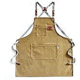 Chef Apron with 3 Large Pockets Cross Back Adjustable Apron Durable Cotton Canvas Aprons Cooking Baking Stylish Comfortable
