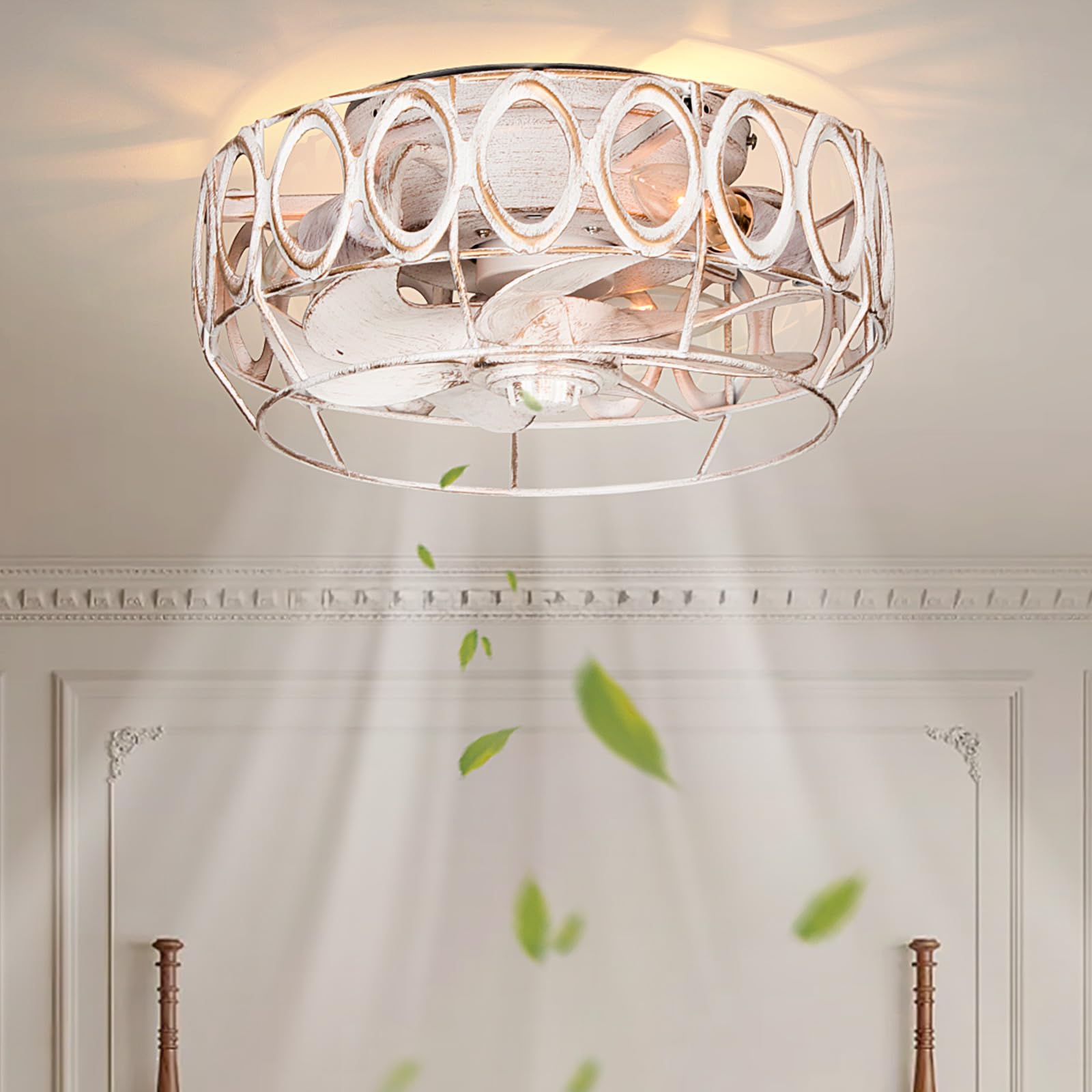MOBEYU 12.5" Caged Ceiling Fans with Lights，Flush
