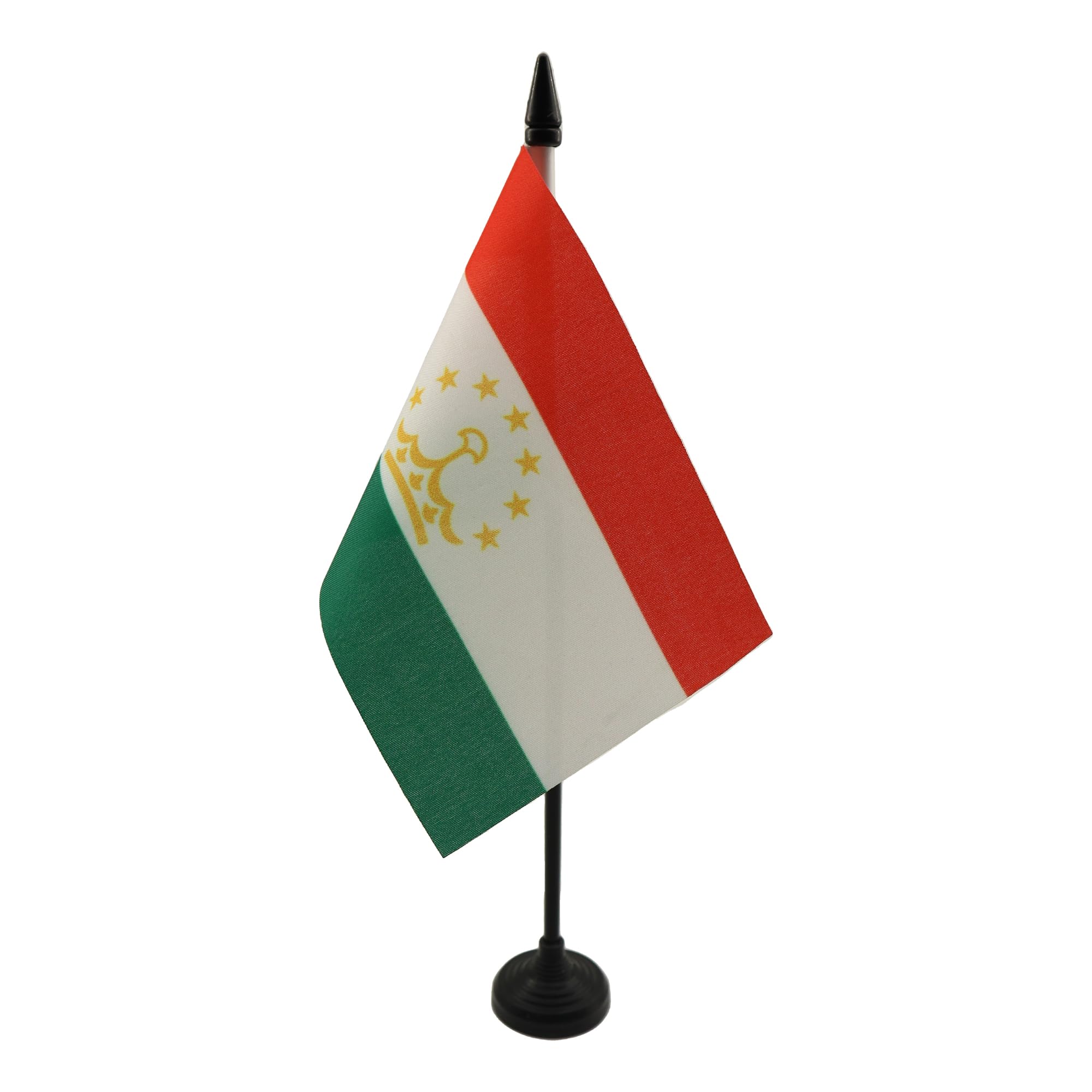 AZ FLAG - Tajikistan Table Flag 4'' x 6'' - Tajik Office Mini Banner 100% Polyester 15 x 10 cm - Mini Desk Flag with 10'' Pole and Black Plastic Base — image 1