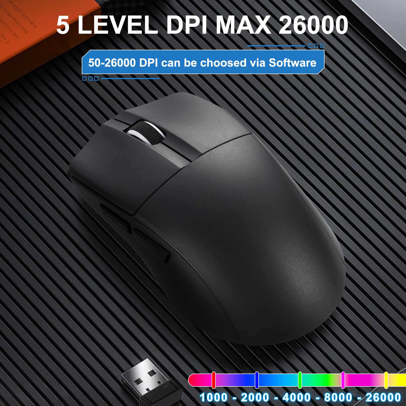 HUO JI E-YOOSO Wireless Gaming Mouse, 49g Superlight, Bluetooth 5.1/2.4G/Wired, 26,000 DPI, 5 Programmable Buttons, 150 Hr Rechargeable Battery, Software Support for PC, Mac, Black