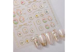 NBNTGH 5D Embossed Flower Nail Art Stickers Tulip Glue Irregular Geometric Frames Nail Stickers Gold Hollow Designs Nail Decals Supplies Self Adhesive Nails Sticker DIY Acrylic Nail Accessories