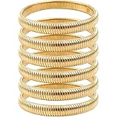 Xyulaan 6 Pcs Gold Bangle Bracelets for Women, Chunky Stack Gold Plated Stretch Bracelet Jewelry Non-Tarnish, Flexible Trendy Designer Look Alike Jewelry Wristband Link Chain Cuff Bracelets Halloween